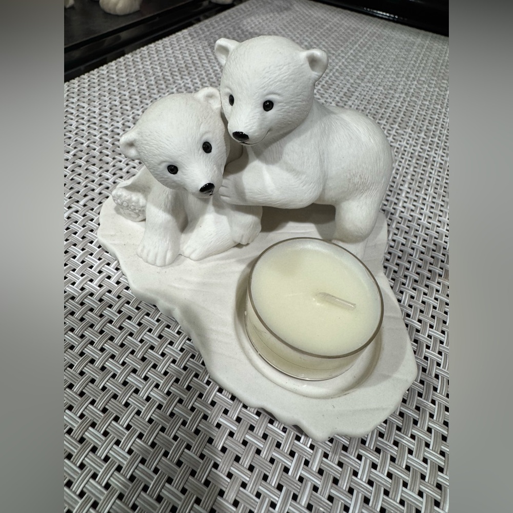 PartyLite VTG Polar Bear Cub Duo Candle Holder EUC White - Picture 2 of 7